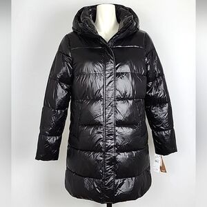 Sanctuary Women's Black Winter Puffer Longline Cost Hood Premium Insulation Sz M